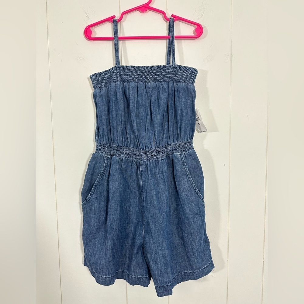 NWT GAP Kids Girls Sz MEDIUM 8-9 Blue Jean Strappy Sleeveless Romper 100% Cotton - Picture 2 of 8